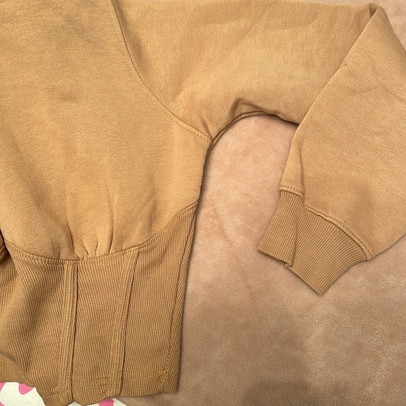 Missguided Camel Brown Corset Detail Cropped Hoodie Size US 2 NWOT - Picture 9 of 9